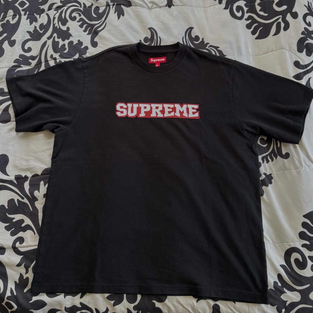 Supreme Appliqué Satin Black Tshirt SS25